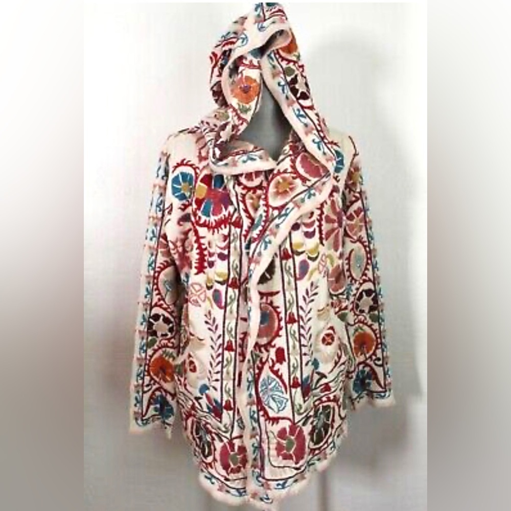 NWT Johnny Was Biya Workshop JWLA Bayou Hoodie Sweater Cardigan Hooded Jacket L